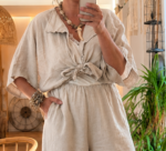 Lniany wiązany żakiet Selene - piaskowy