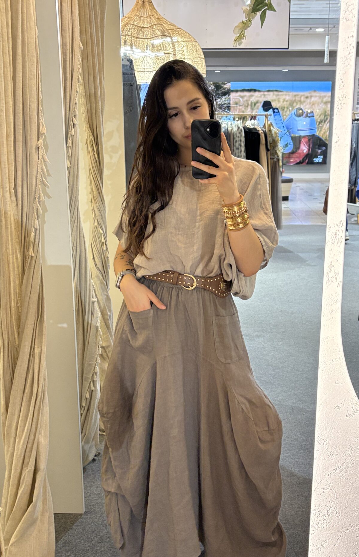 Lniana spódnica maxi - fango