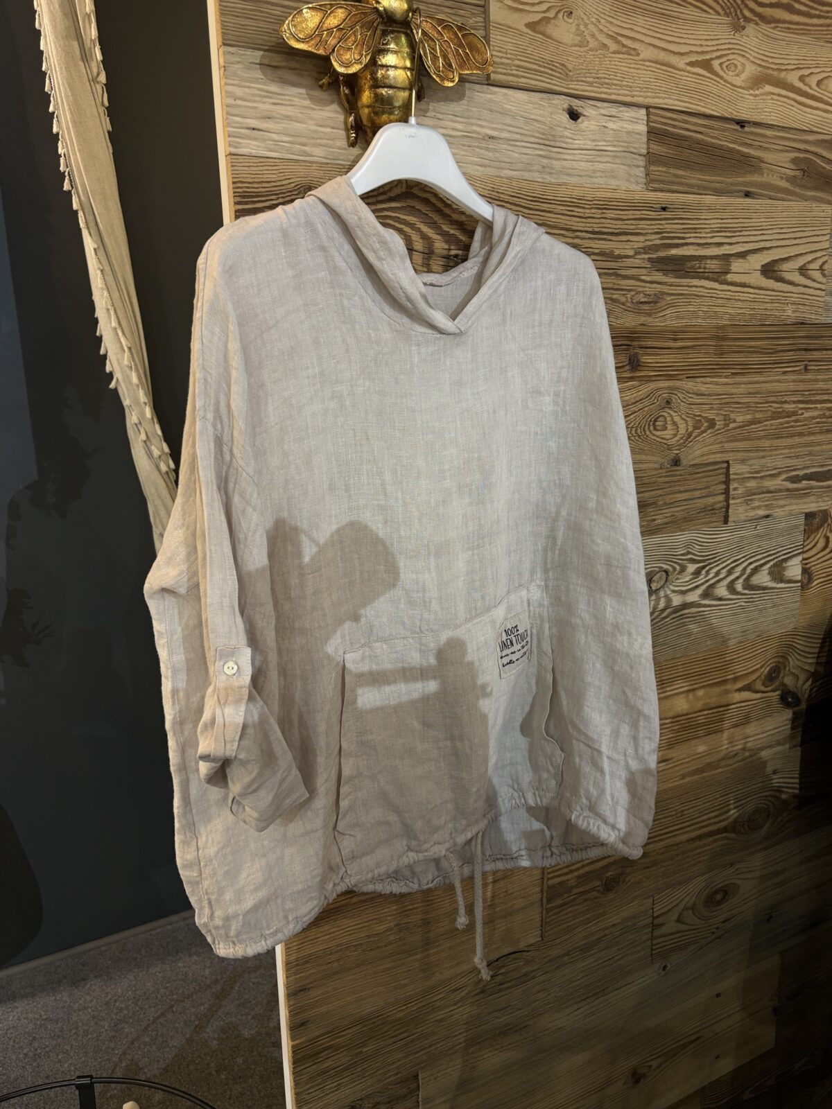 Lniana bluza z kapturem - beż