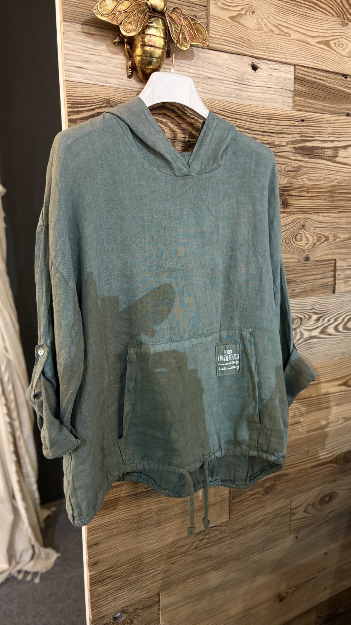 Lniana bluza z kapturem - khaki
