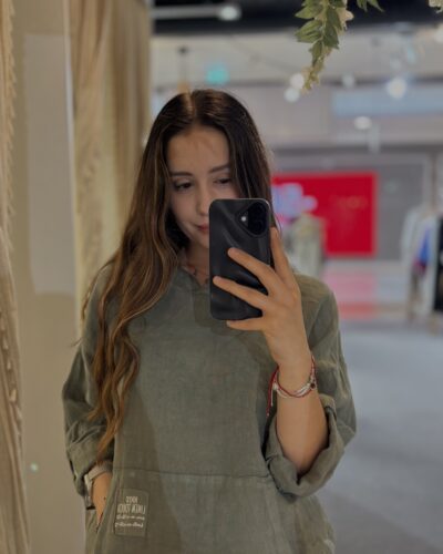 Lniana bluza z kapturem - khaki