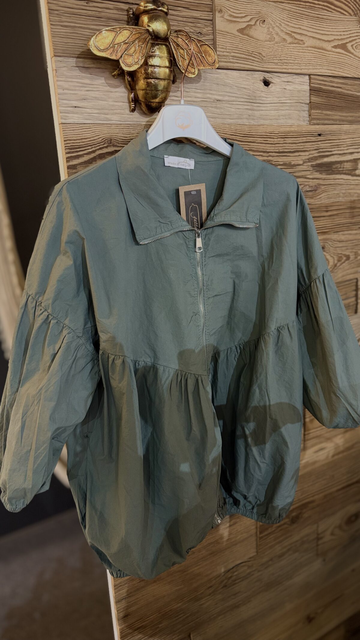 Bawełniana bluza na suwak - khaki